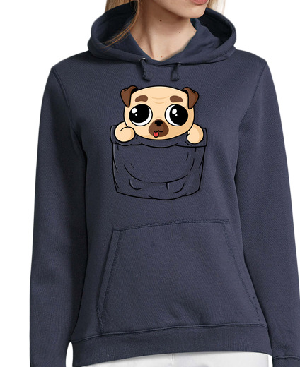 Sweat-shirt À Capuche Pour Femme poche chiot carlin