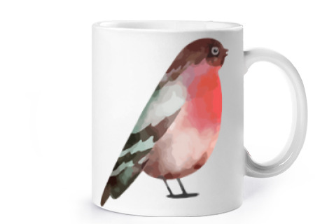 Image of robin bird singing romantic cup coffee tea milk herbal tea