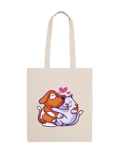 Image of cat and dog cuddles tender romantic shopping holiday tote bag