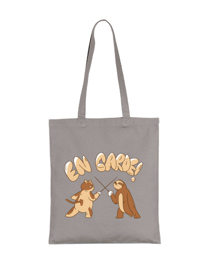Image of fencing cat and sloth in guard shopping shopping tote bag