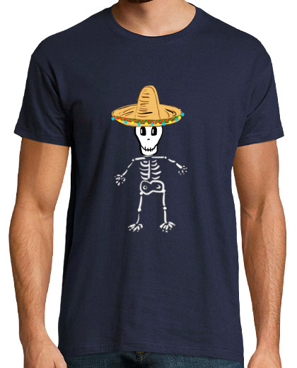 Image of mexican skeleton. man, short manga , navy blue, extra quality