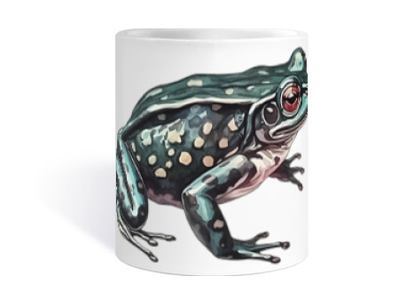 Image of green cottagecore frog tree frog cup coffee tea croissants herbal tea infusion