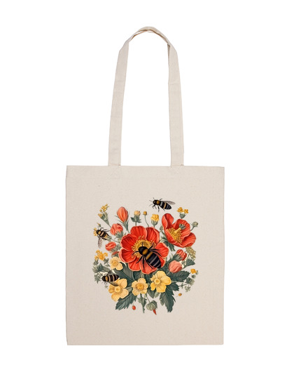 Image of bees wallflowers buttercup walking bag books tote apiary waré, dadant