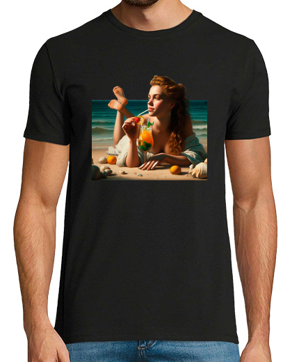 Image of woman drinking cocktail on the beach