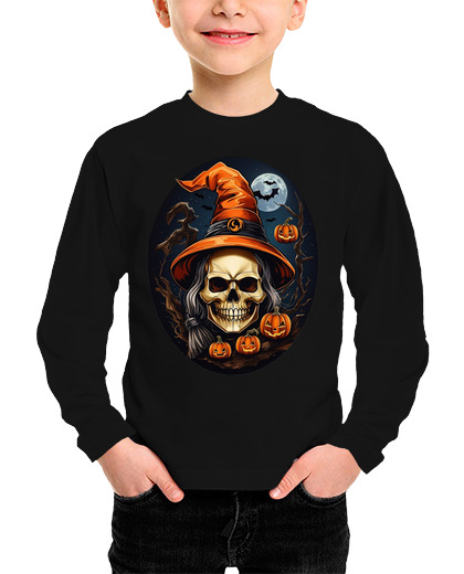 Camiseta Niño Manga Larga bruja calavera laTostadora