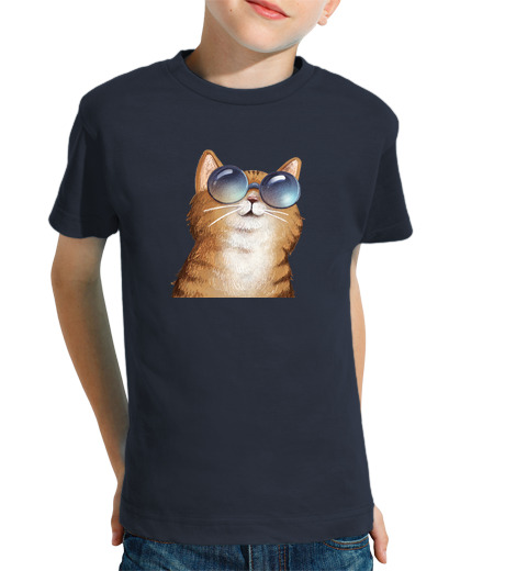 Tee Shirt Pour Enfant Manche Courte chat avec des lunettes de soleil