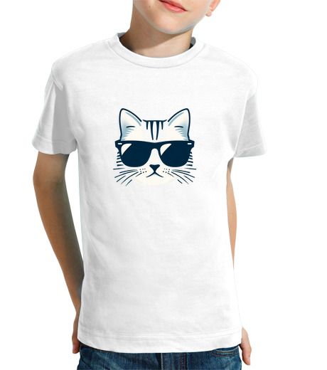 Tee Shirt Pour Enfant Manche Courte un autre chat avec des lunettes de sole