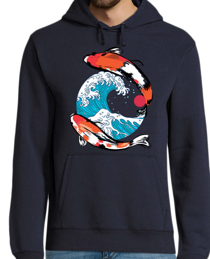 Sweat-shirt À Capuche Pour Homme koi et vague japonaise