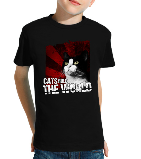 T-shirt bambino manica corta cats governano il world