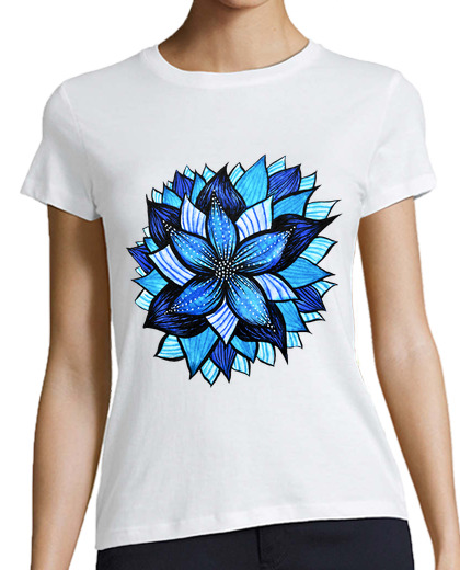 Image of Abstract Blue Flower Ink Drawing