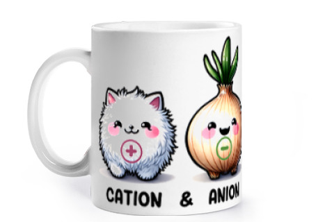 Image of chemistry cation anion humor fun funny cup coffee tea infusion chemist laboratory