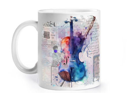 Image of violin violinist conservatory cup coffee tea to personalize music school