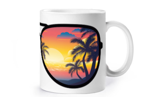 Image of sunglasses beach sunset beaches cup coffee tea croissants infusion herbal tea