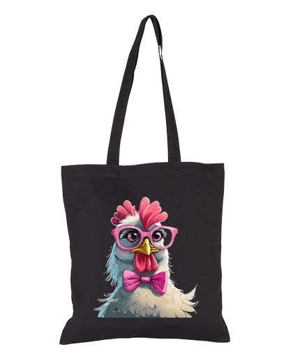 Image of funny hen with pink glasses student bag diary e-reader tote
