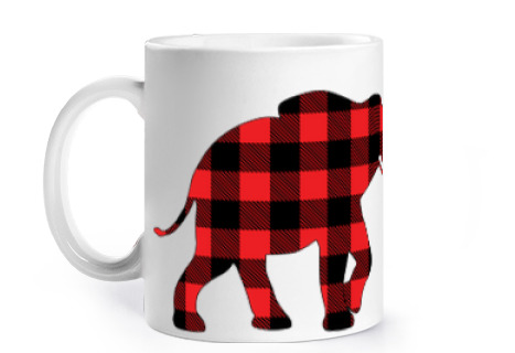 Image of elephant red tiles cowboy style coffee tea cup to personalize