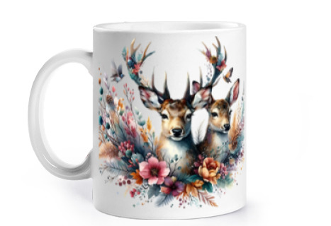 Image of deer and doe romantic lovers cup coffee tea gift idea student internship