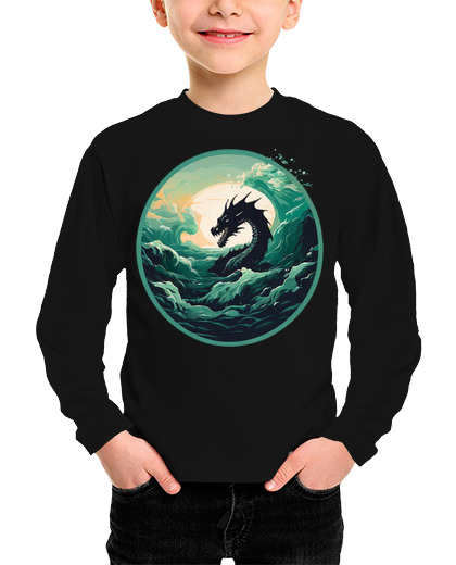 Camiseta Niño Manga Larga dragones bailando sobre las olas laTostadora