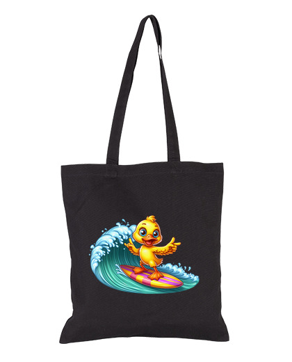 Image of yellow duckling surfing drawing girl bag diary e-reader tote