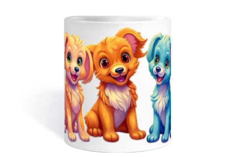 Image of puppies cartoon too cute fun cup coffee tea croissants milk funny to personalize