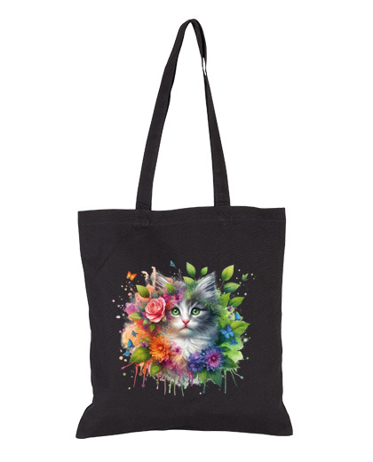 Image of kitten crown of pink flowers student bag diary shopping tote