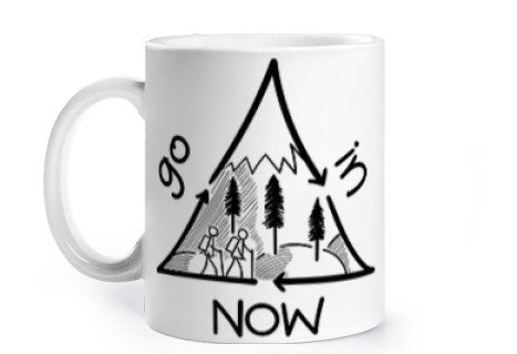 Image of hiking in the mountains fun logo cup to personalize coffee tea collector's gift idea