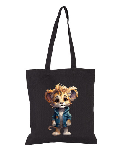 Image of lion child in denim jacket s kid idea bag student diary e-reader shopping tote national
