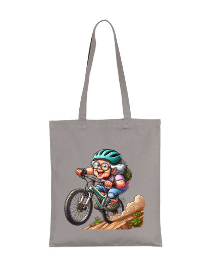 Image of grandmother rides a bike humor cartoon student bag e-reader diary tote