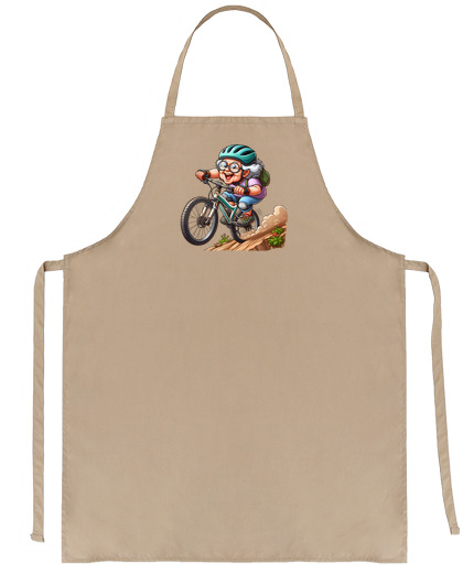 Image of grandmother rides a bike humor cartoon cooking the best recipes barbecue skewers