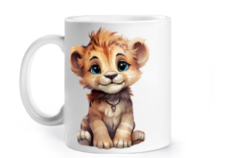 Image of lion baby little young lion cub jungle cup to personalize coffee tea croissant milk cocoa infusion
