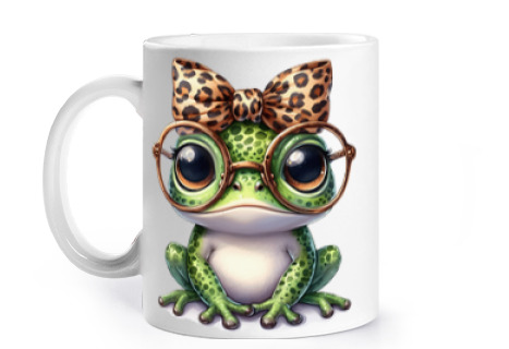 Image of green frog flirtatious party cup to personalize coffee tea infusion milk spread
