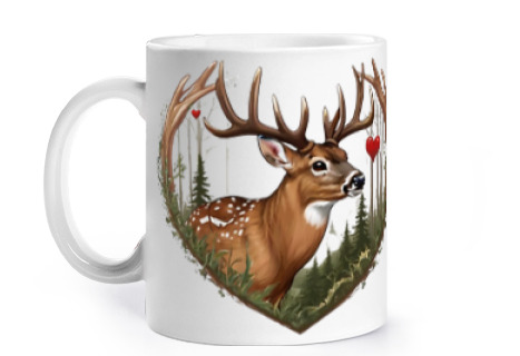 Image of woodland deer doe fawn deer forest cup to personalize coffee tea infusion croissants