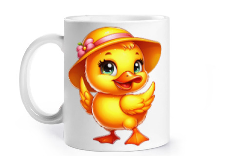 Image of yellow duck gum hat glamor cup to personalize coffee tea croissants infusion herbal tea