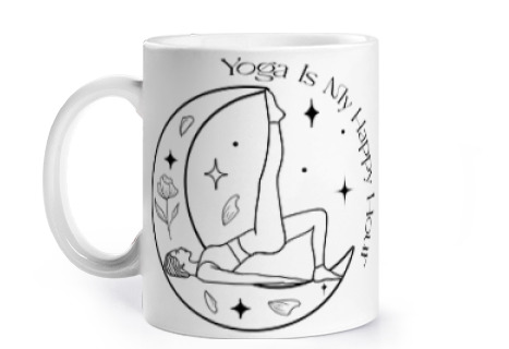 Image of yoga happy your self meditation teacher cup to personalize coffee tea infusion herbal tea croissants