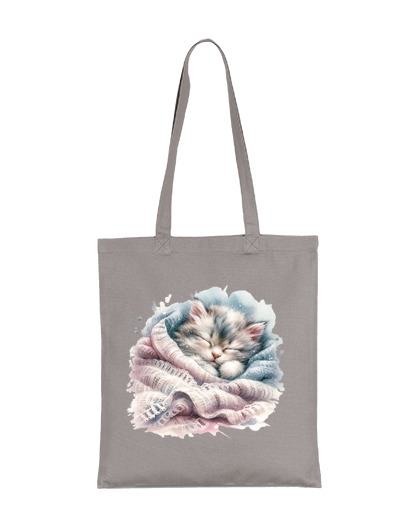 Image of kitten sleeping in wool blanket bag to personalize diary e-reader tote