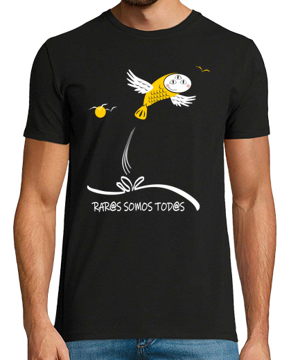 T-shirt uomo manica corta pesce uccello raro - giallo