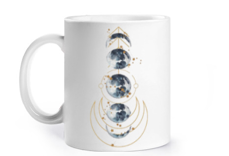 Image of phases of the moon lunar calendar cup to personalize coffee tea infusion boho bohemian astronomy obs