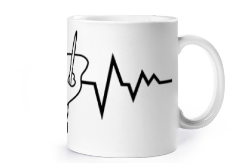 Image of painting class electrocardiogram cup coffee tea brushes watercolor