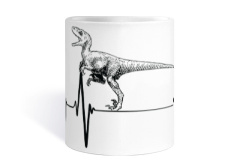 Image of dinosaur electrocardiogram dino cup coffee tea infusion croissants dna laboratory