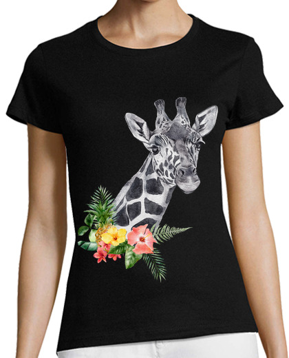Image of realistic giraffe with flowers boho savannah print woman