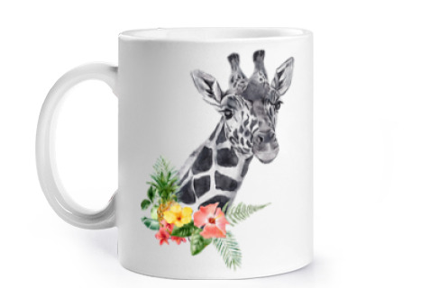 Image of realistic giraffe with flowers boho cup to personalize coffee tea savannah print woman
