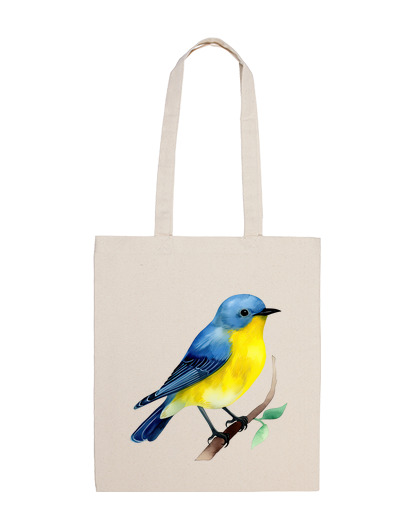 Image of chickadee bird on a blue branch student bag diary e-reader tote