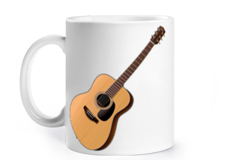 Image of mythical dry acoustic guitar cup to personalize coffee tea infusion herbal tea croissants