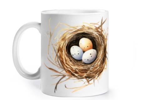 Image of bird's nest with its eggs cup to personalize coffee tea infusion herbal tea