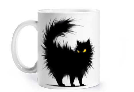 Image of angry black ruffled cat humor cup to personalize coffee tea croissants infusion herbal tea