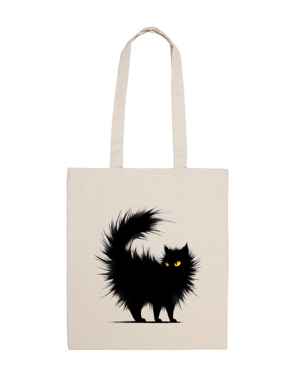 Image of black ruffled cat angry humor bag diary e-reader tote