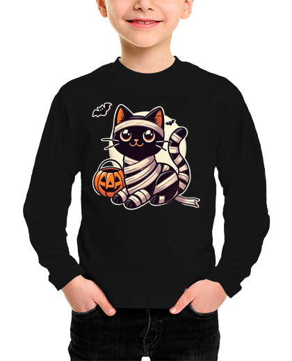 Camiseta Niño Manga Larga gato halloween momia lindo gato niños laTostadora