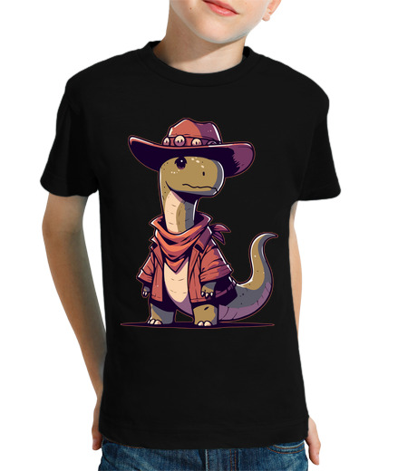 Tee Shirt Pour Enfant Manche Courte kawaii dinosaure brontosaure cowboy