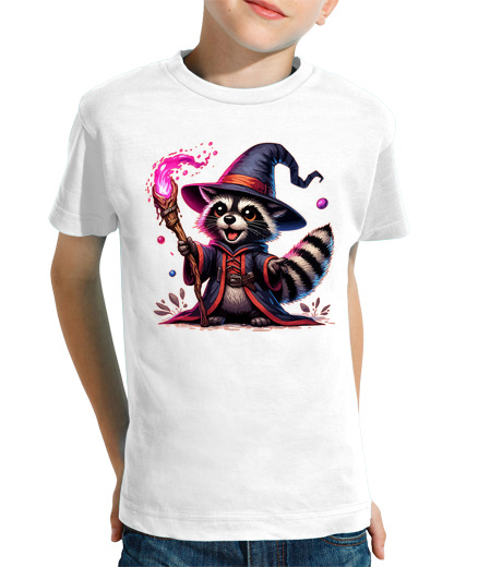 Tee Shirt Pour Enfant Manche Courte magicien raton laveur kawaii