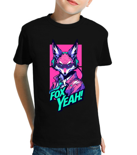 Tee Shirt Pour Enfant Manche Courte renard ouais style cyberpunk