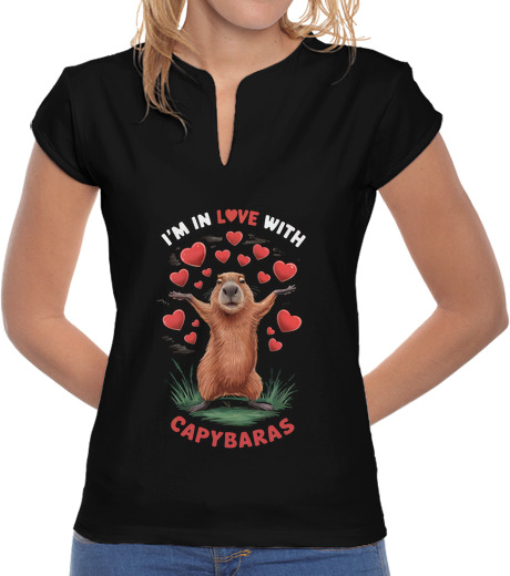 Tee Shirt Femme Col Mao coeur love love de capybara